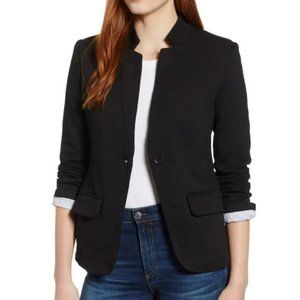 Notch Collar Cotton Blend Blazer